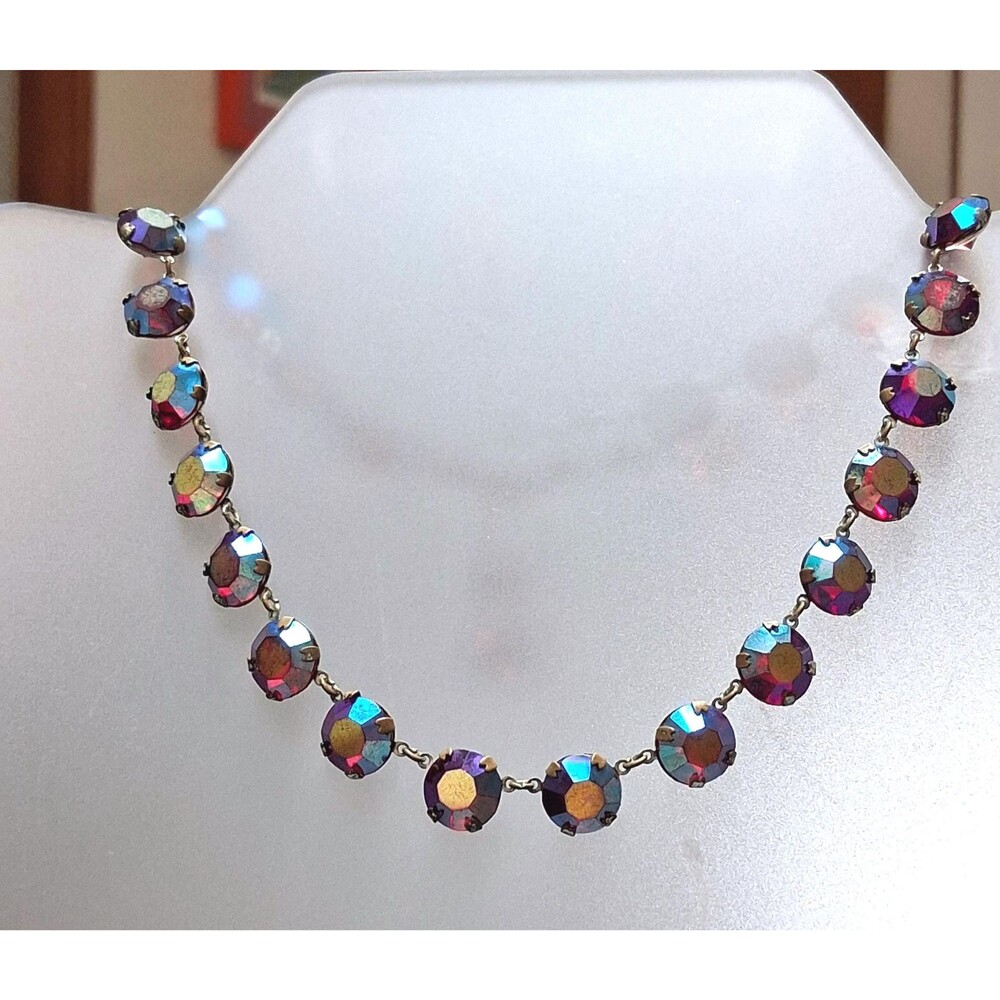 Vintage Siam Red Rhinestone Riviere Necklace AB Glass Stones